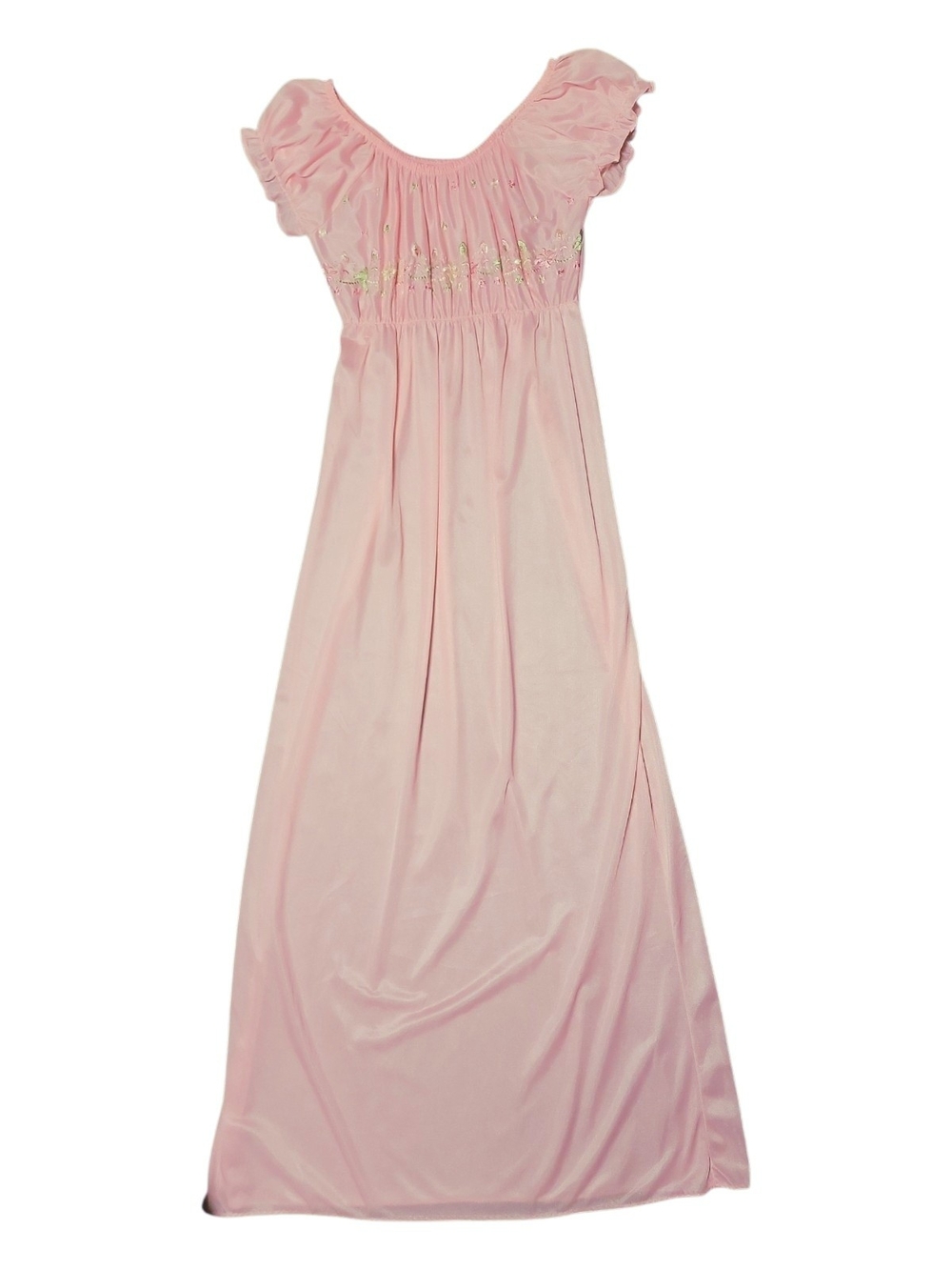 Vintage Nightgown with Embroidered Flowers & Peasant Neckline